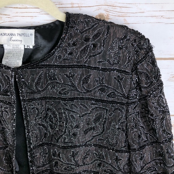 Adrianna Papell Evening black floral beaded blazer - Picture 3 of 8